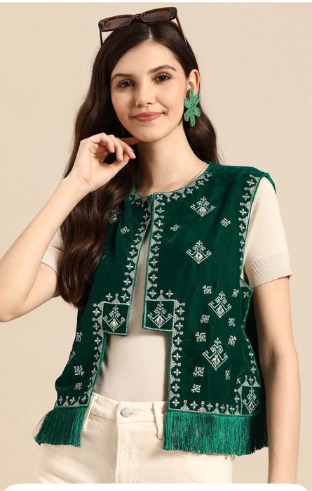 Vesta catifea cu franjuri India