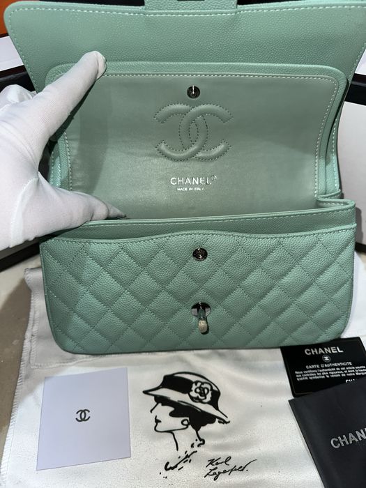 Geanta dama chanel 26cm verde menta cu accesorii argintii cadou c:83