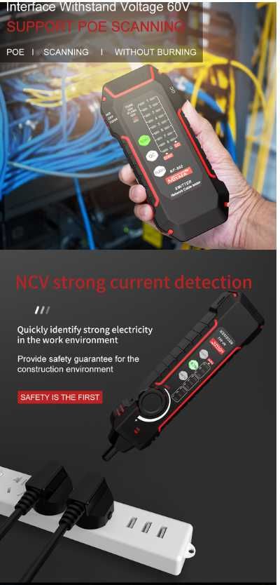 Tester retea NOYAFA NF-802, finder, POE detect, acumulator Li-Ion
