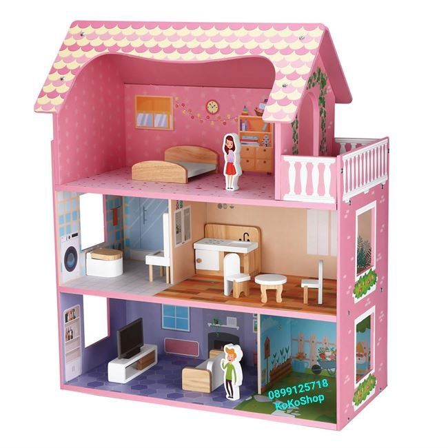 Дървена къща за кукли-49.5x24x61 см./ триетажна къща за кукли