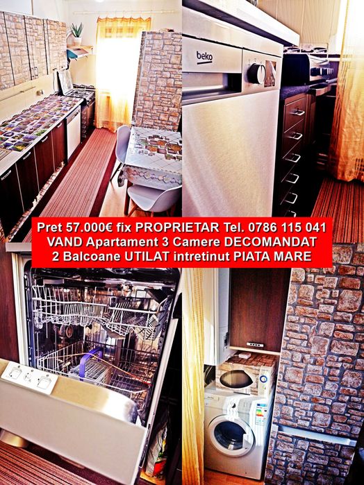 Decomandat Apartament 3 Camere Piata Mare utilat intretinut
