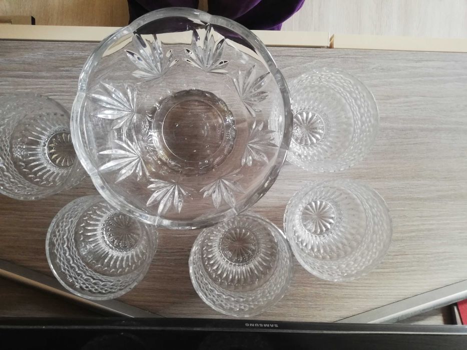 Vând Bol mare cristal masiv Bohemia, Czech 24% PbO plus 5 boluri
