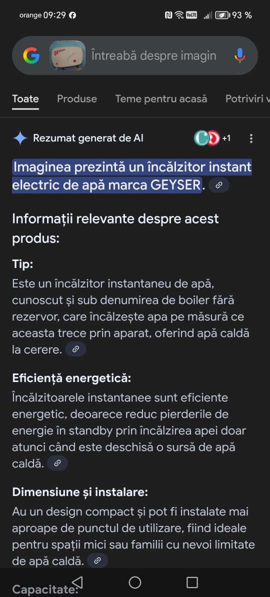 Instant pentru apa calda