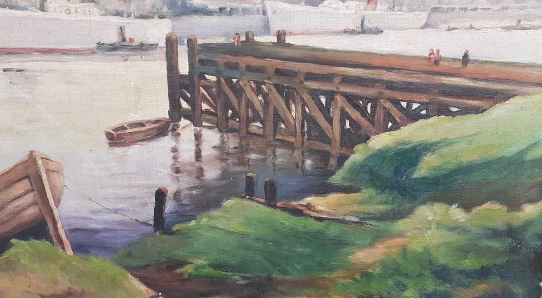 Tablou vechi - in port - semnat Bunescu