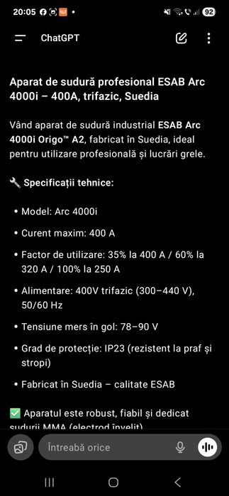 Aparat sudura profesional ESAB Arc 4000i-400A Trifazic, Suedia