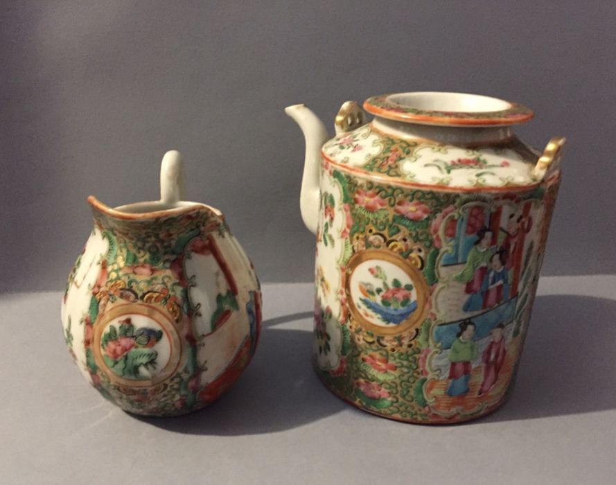 Portelan China secolul XIX ceainic si letiera rare dimensiuni mari