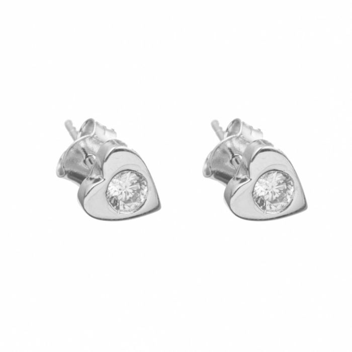 Cercei inima din aur alb de 14K, C64