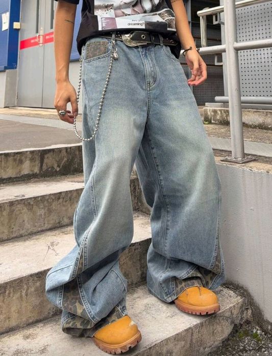 Нови военни дънки baggy панталони камуфлаж  Loose Fit Jeans карго Хл Л