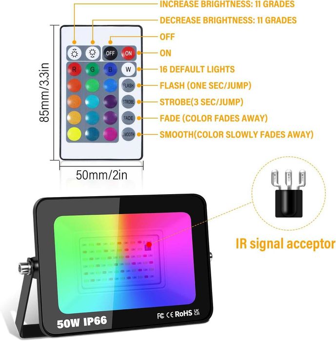 RIGIDON 2 бр. RGB LED прожектори 50W 5000LM с дистанционно