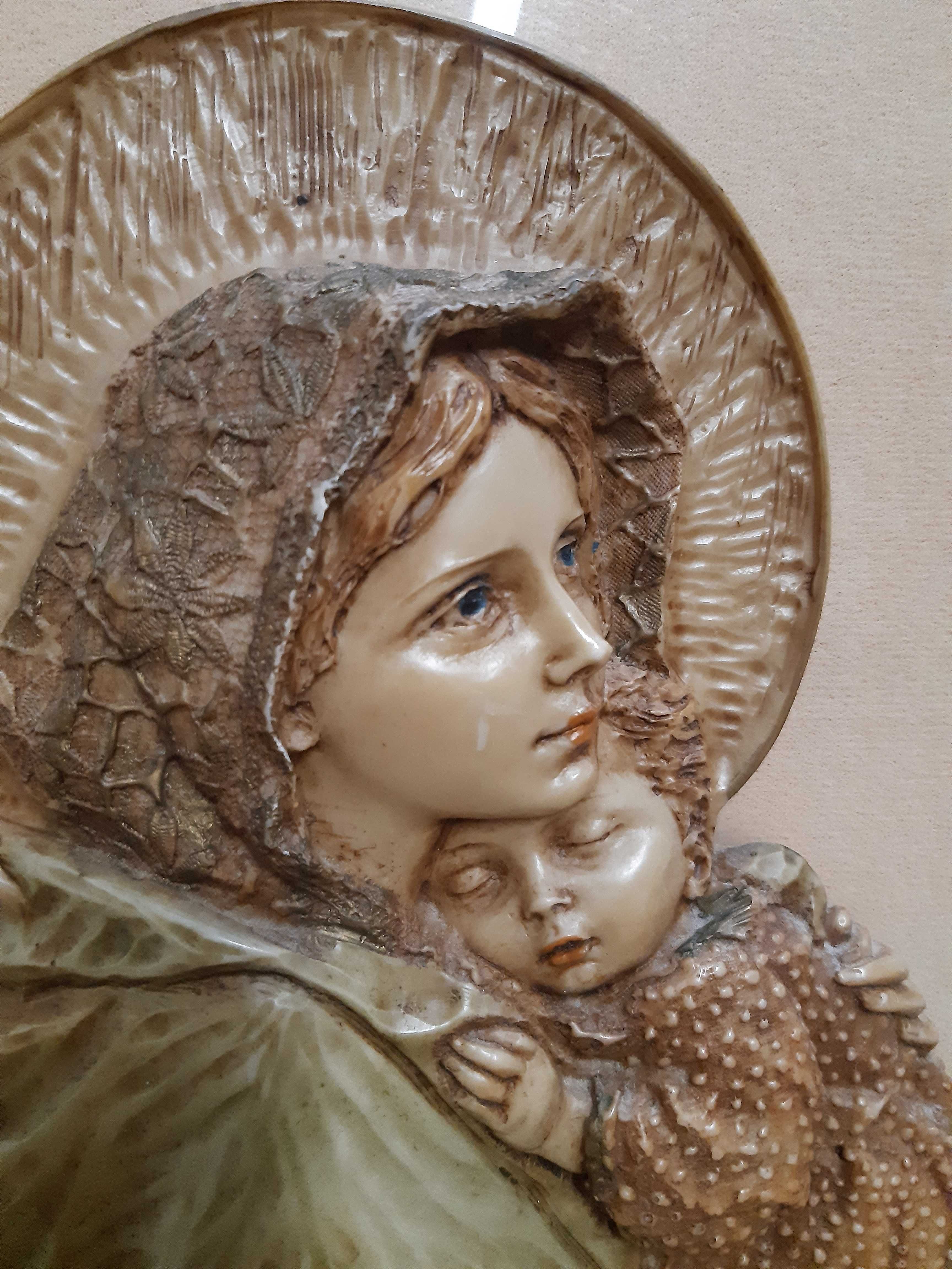 Tablou -Maica Domnului cu pruncul Issus- cu rama lemn, inalt 49cm