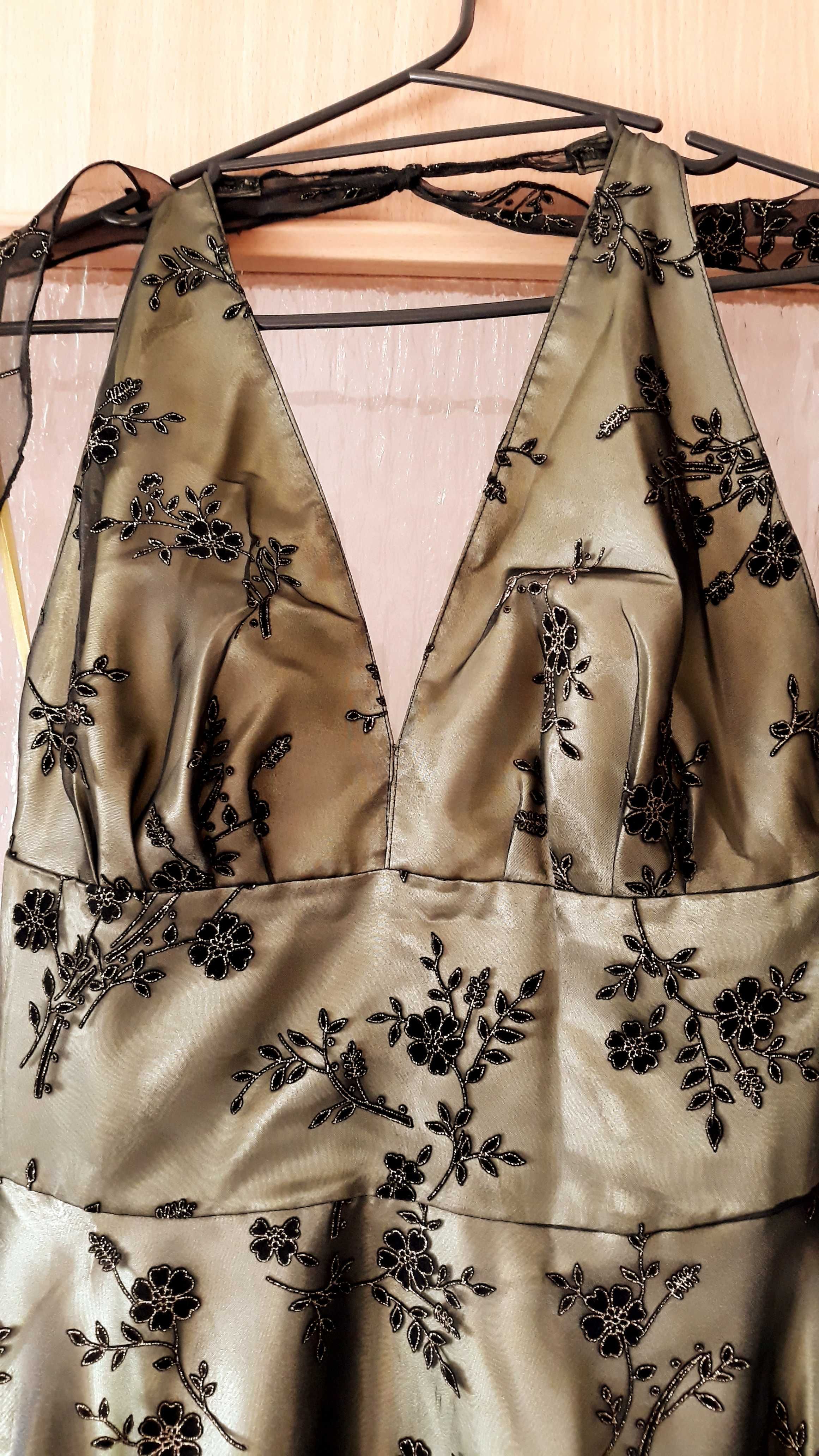 Rochie verde matase si gri argintie mar.M/L