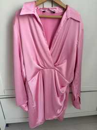 Сатенена розова рокля Zara, размер L(става и за XL)