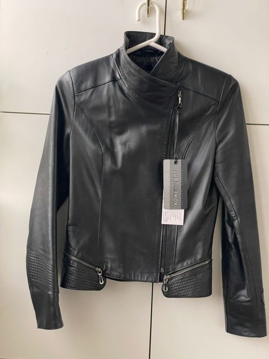 Ново черно кожено дамско яке