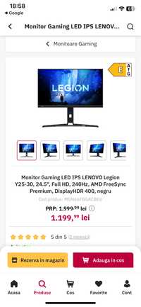 Monitor gaming lenovo legion y25-30 240hz