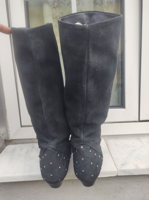 Cizme lungi dama piele intoarsa toc mic