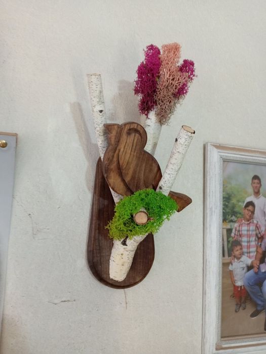 Декорация птици от бреза със скандинавски мъх -бухал, врабче,кълвач