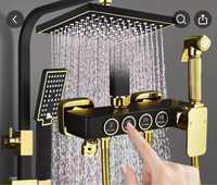 Okazie !!! Set de duș de lux negru și auriu cu 4 moduri