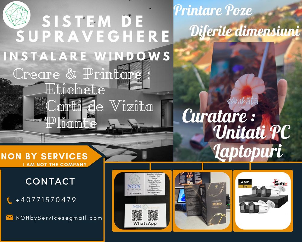 Windows/Pliante/Cărți de vizită/Etichete/Fotografii/Curățare Pc-Laptop