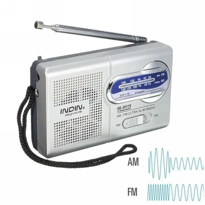 Radio AM FM mini, portabil, stereo, cu 2 baterii AA