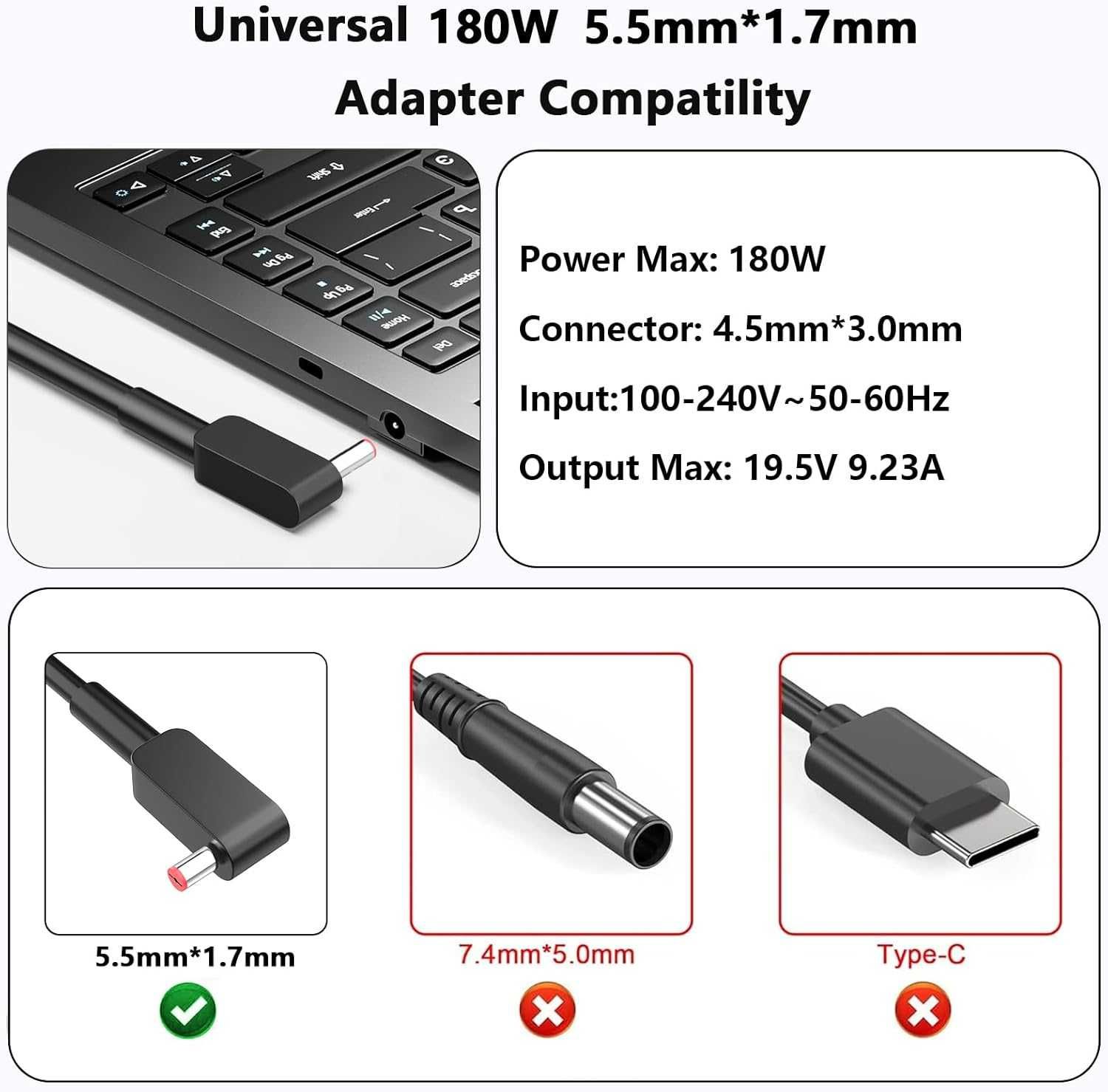 180W AC адаптер за Acer Nitro, Predator Triton/Helios
