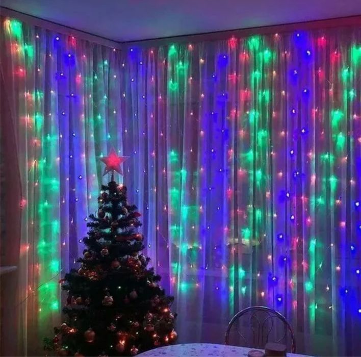 Гирлянла штора цветная