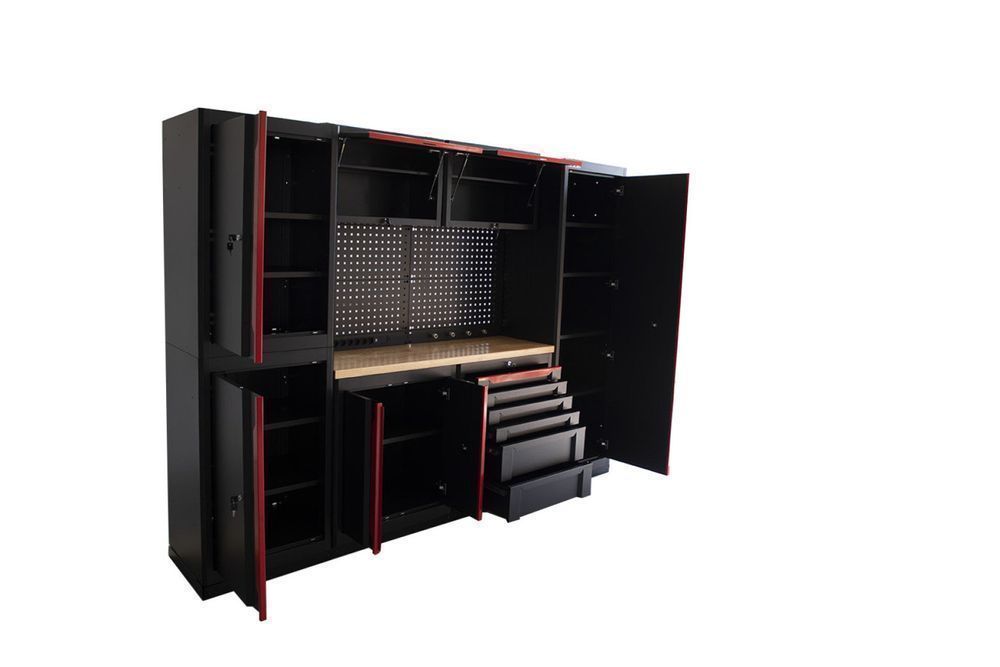 Set mobilier modular metalic pentru atelier 10 piese negru/rosu hbm