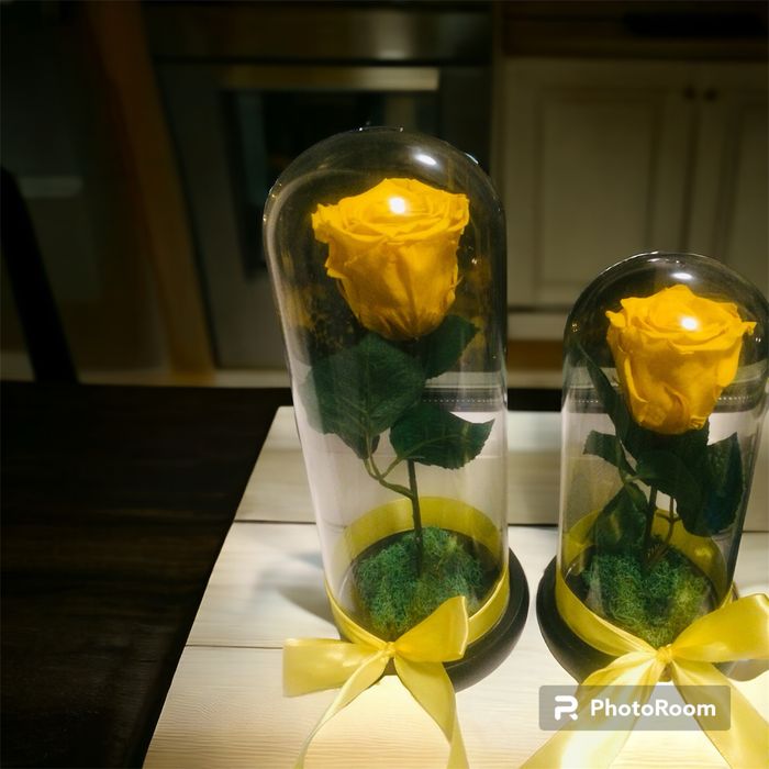 Trandafir criogenat galben in cupola de sticla