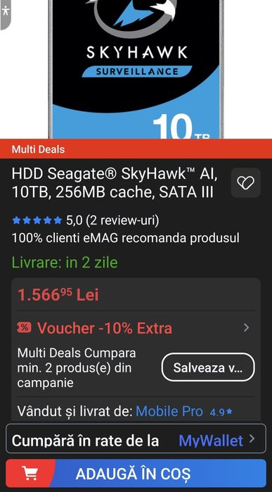 Hard Disk 10TB Seagate Skyhawk AI 3.5" 256MB SATA ||| Hdd nou sigilat