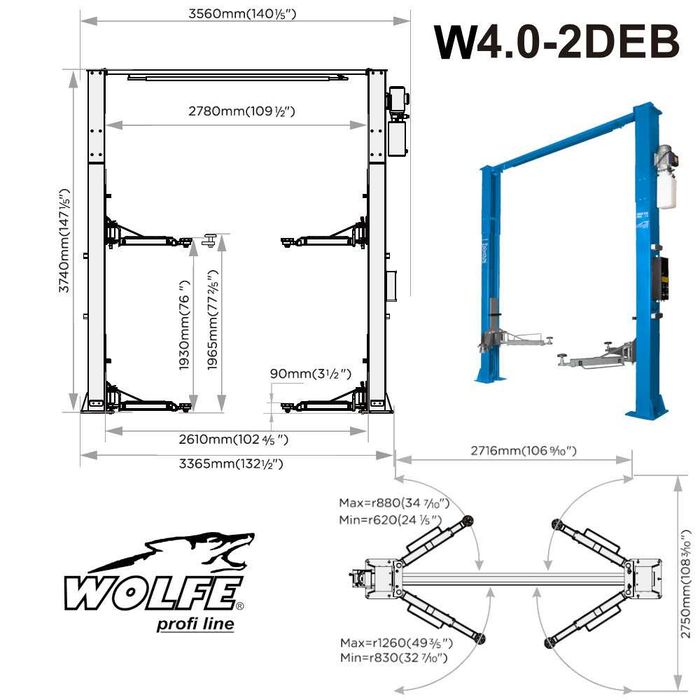 Подемник WOLFE Profi line 4.0t с горна синхронизация ел.магн. закл