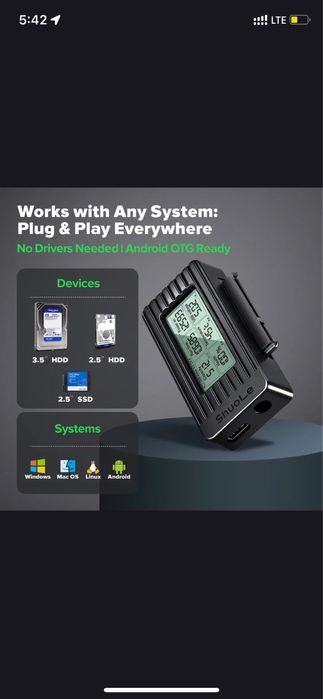 USB 3.2 K SATA конвертер для 2,5-3.5 дюймового SSD HDD