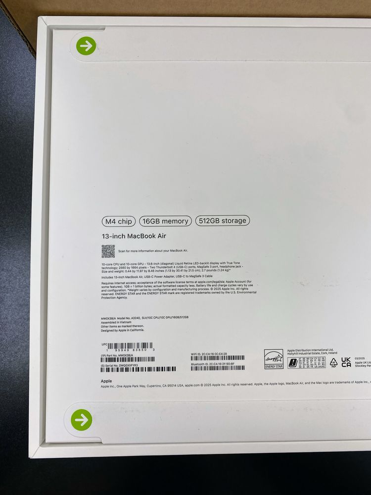 MacBook Air 13 M4 chip 2025 нов запечатан 16GB RAM 512GB SSD