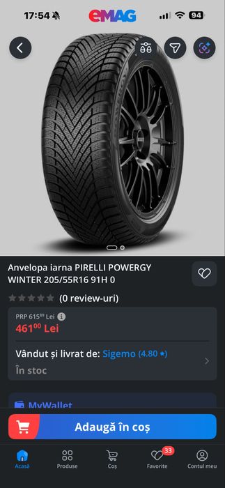 4 Anvelope iarna PIRELLI POWERGY WINTER 205/55R16 91H
