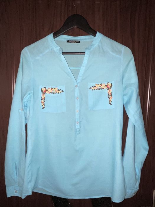 Cămașă damă albastra bumbac 100% cu model