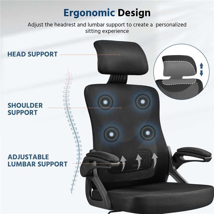 Scaun birou ergonomic cu tetieră și brațe rabatabile |S 592717 Black