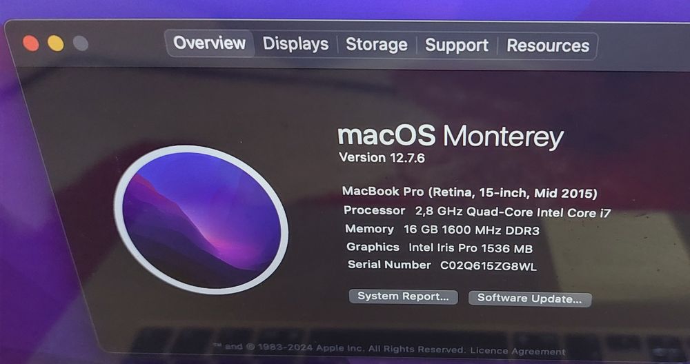 Laptop MacBook Pro Retina 15,4" mid 2015 I7 16gb 120gb ssd