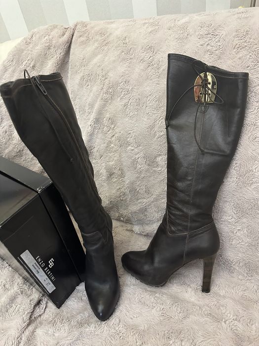 Cizme de piele culoarea cafelei, nr 37, pana sub genunchi,Enzo Bertini