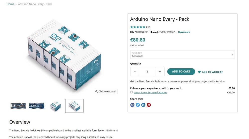 Arduino Nano Every 6 pack