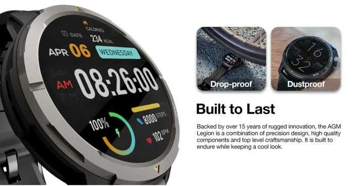 Смарт часовник AGM Watch Legion, 1.43" AMOLED дисплей, модел 2025!