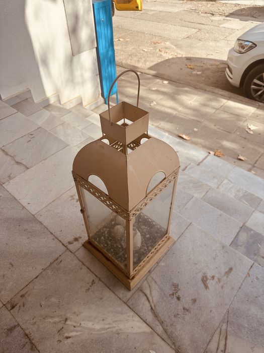 Голям винтидж фенер в стил Shabby Chic – 75 см, метал и стъкло