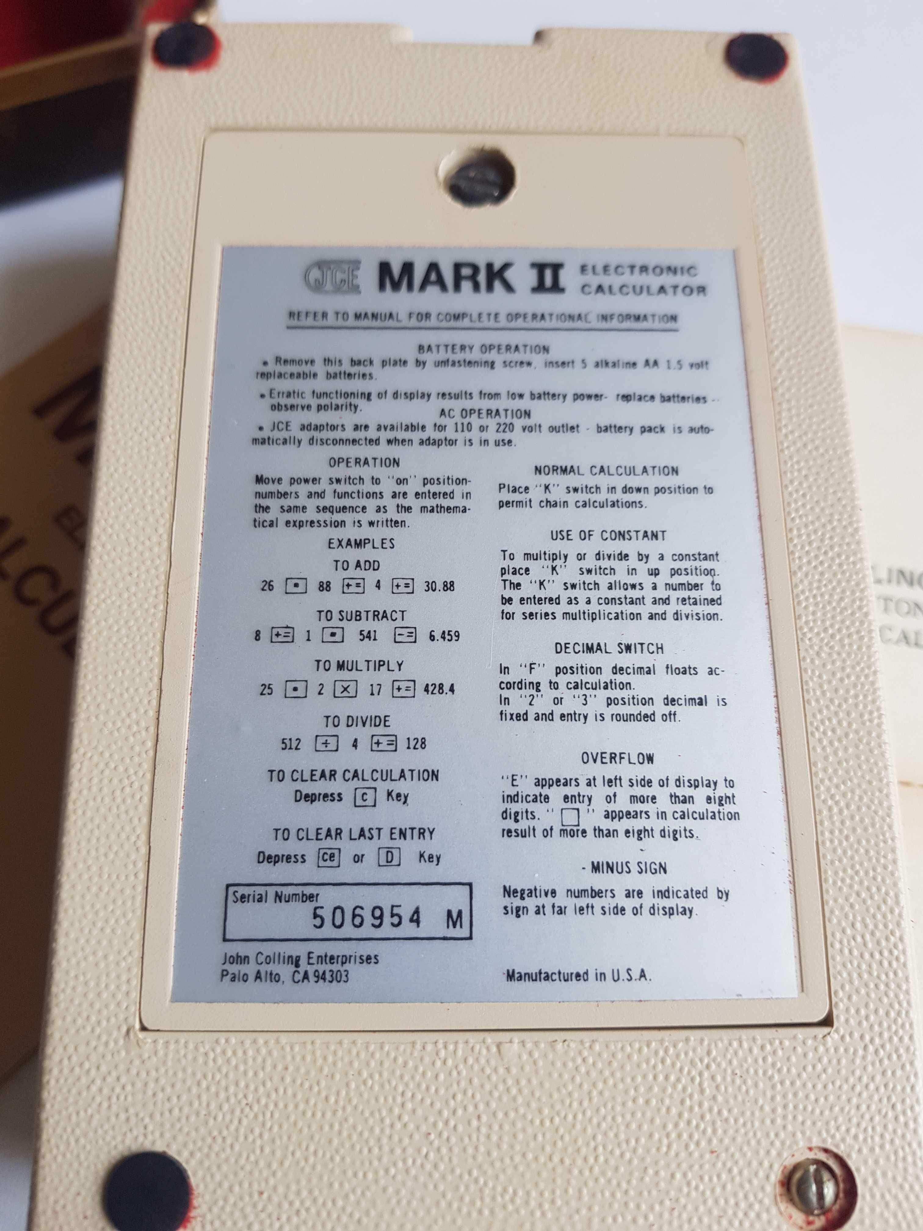 Ретро електронен калкулатор MARK ll JSE made in USA.