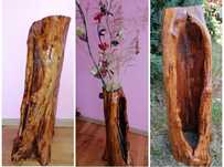 Vază decorativă rustică din lemn  – sculptată manual, unicat