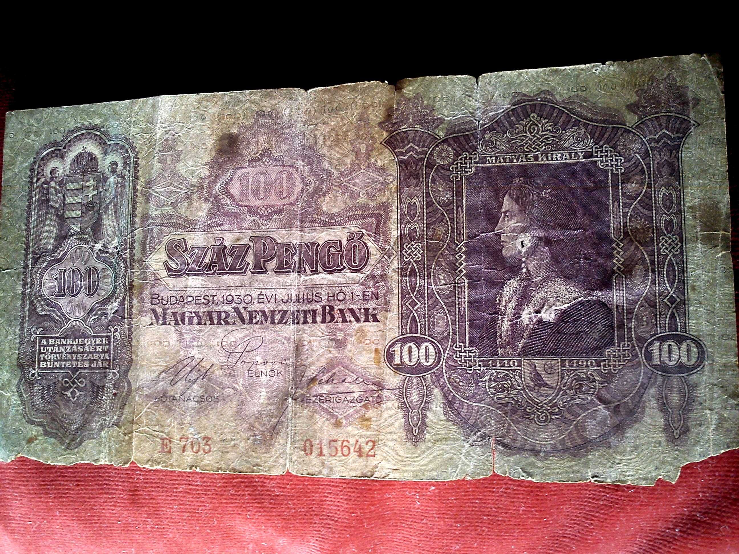 De vinzare bani de hirtie 100 pengo din 1930