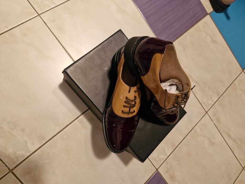 Pantofi office, piele lacuita 2 culori, 37