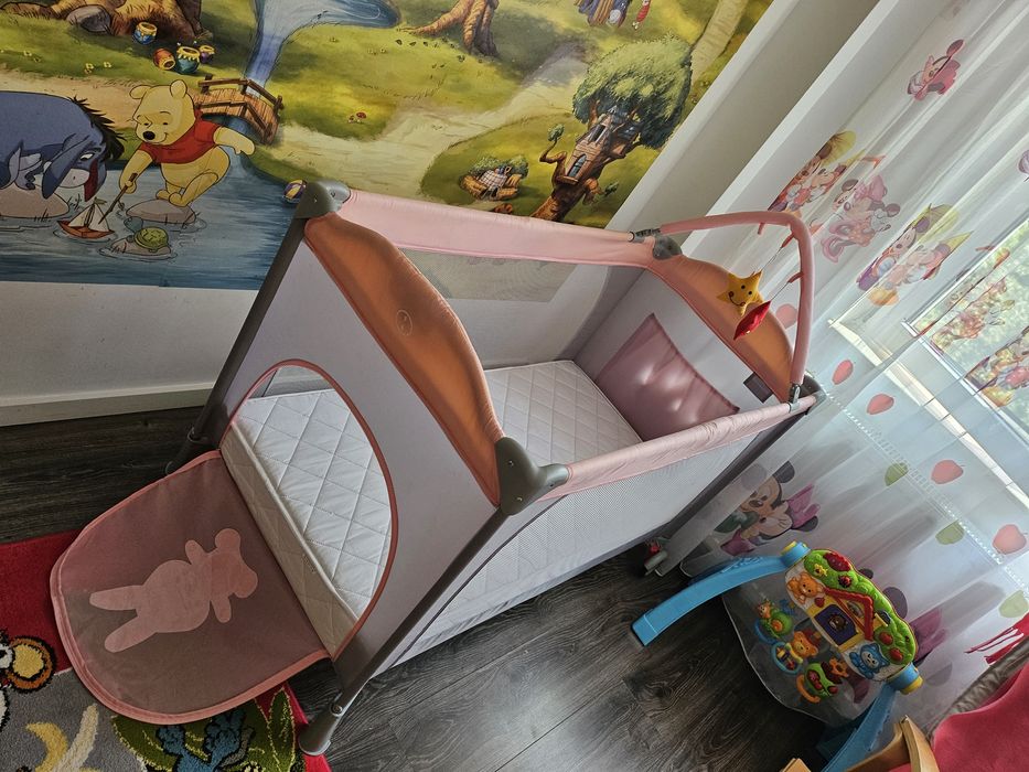Patut pliant 2 nivele Juju Sleepy Baby, Hunny Bunny+Saltea Nichiduță