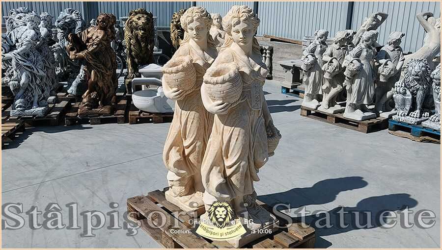 Statuetă fata cu coșulețe, galben patinat, model S23.