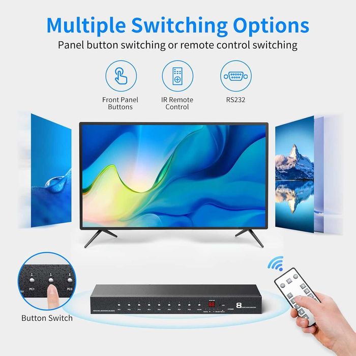 Comutator Switch HDMI 4K60Hz 8 porturi 8în1 RS232 HDCP2.2 telecomanda