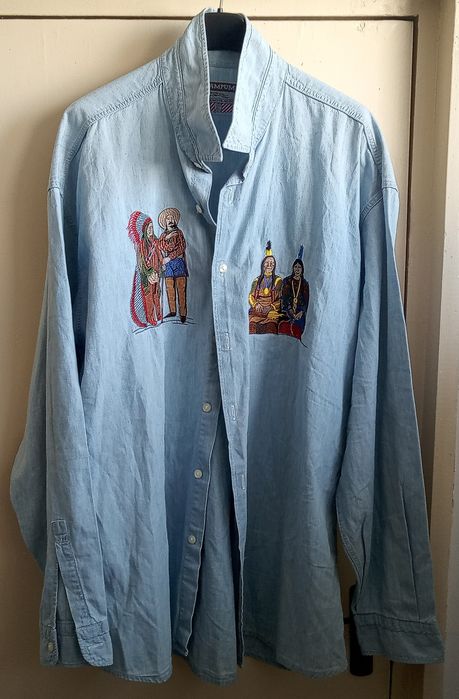 WAMPUM cămașă vintage brodată motive Amer-Indieni, 3XL