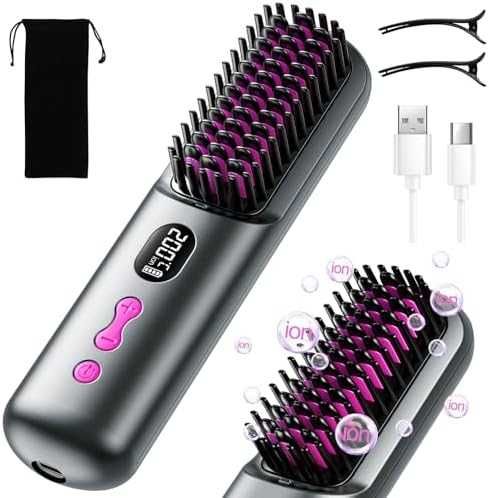 Нова Портативна йонна четка за изправяне – 9600mAh, бързо нагряване