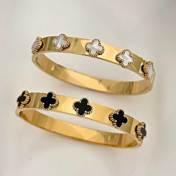 Луксозна гривна с детелини Van Cleef медицинска стомана, черна или бял