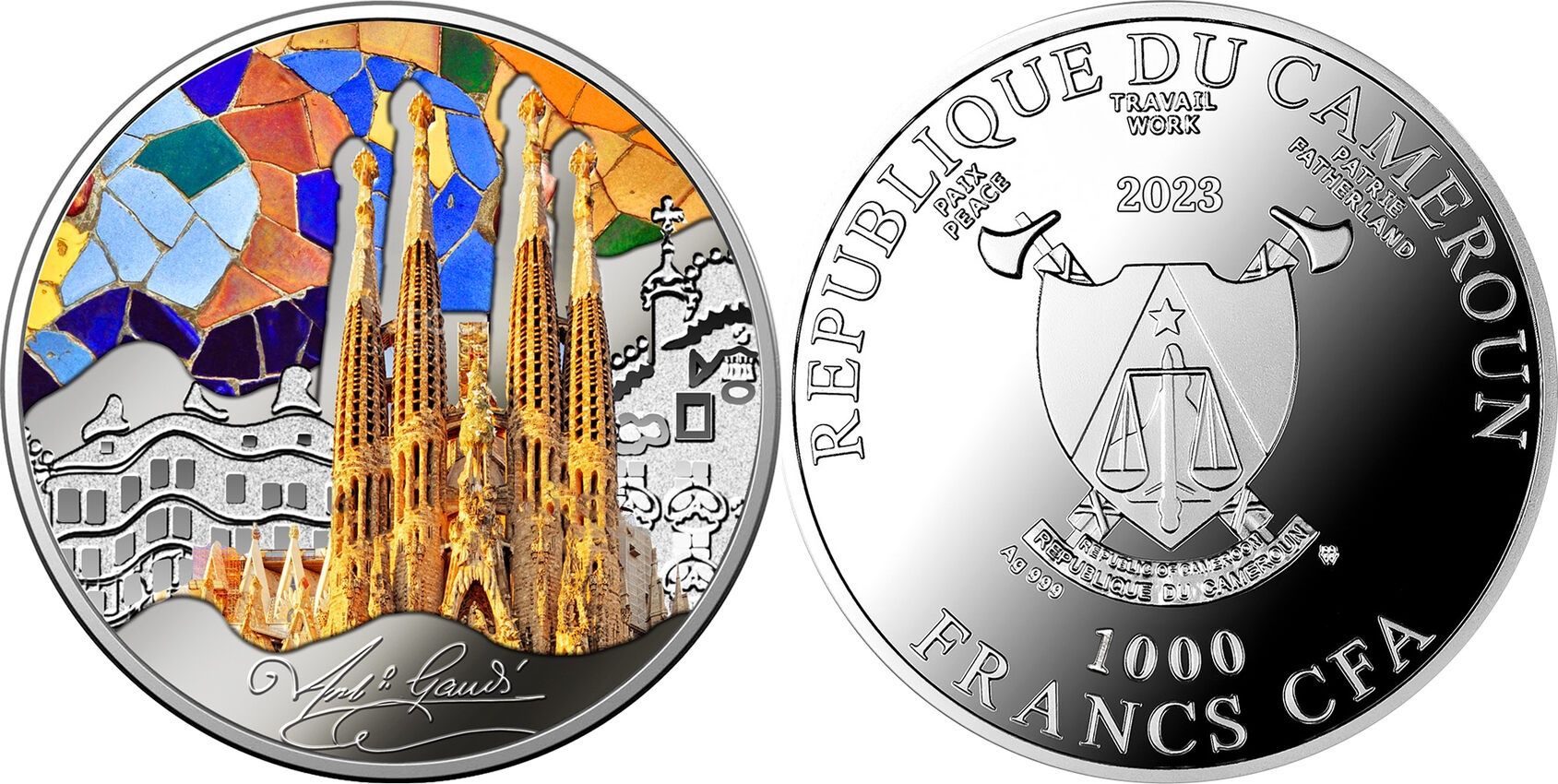 SAGRADA FAMILIA Цветния свят на Гауди 1 Oz Сребърна монета 1000 франка